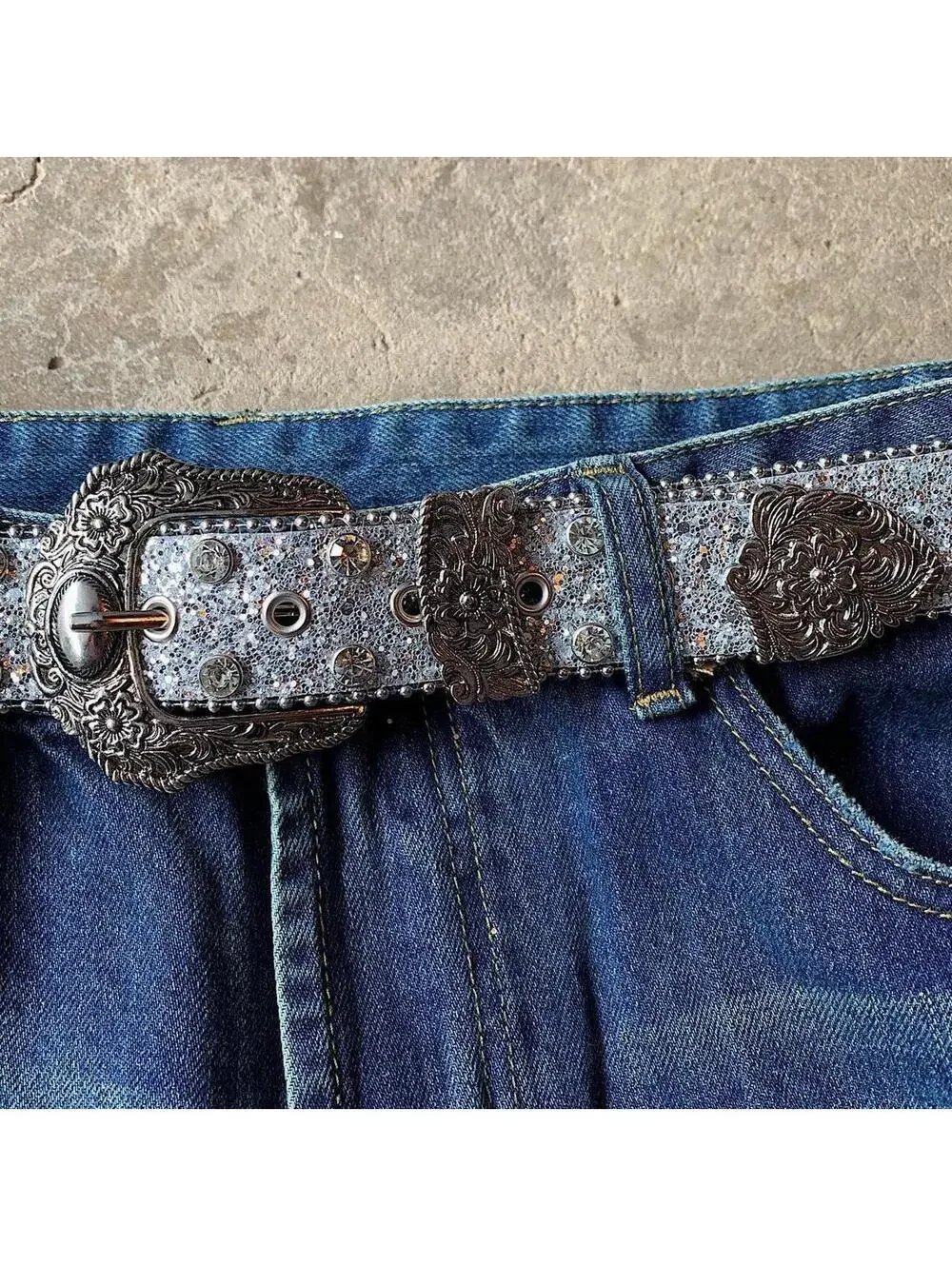 Y2k 2000s style rhinestone crystal grunge silver punk belt. Cool grunge/punk